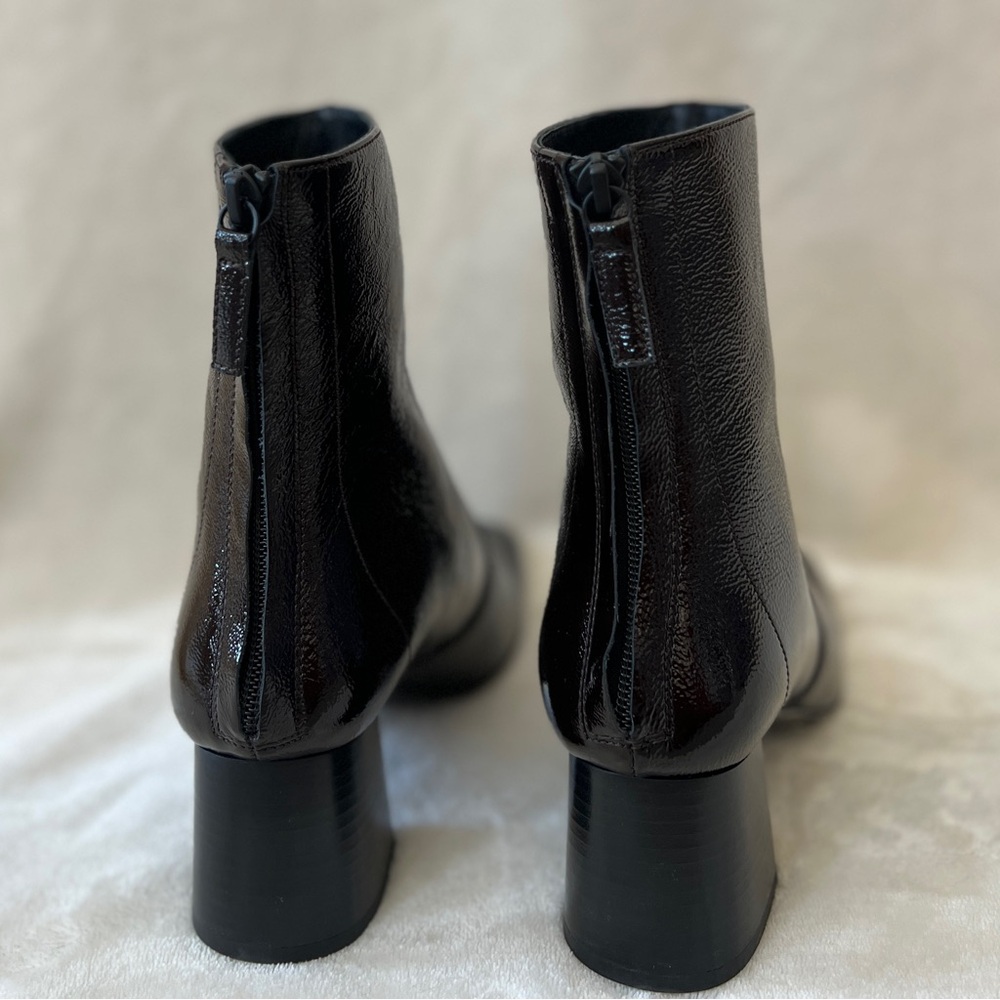 NEW Sandro Size 38 Womens 8 Glossed Patent Leather Deep Brown Ankle Boots - Picture 3 of 8
